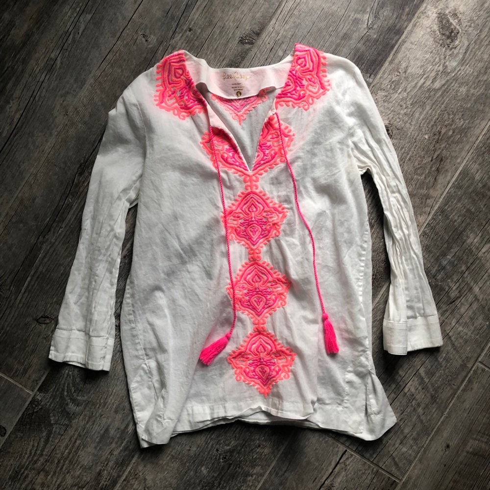 Lilly Pulitzer white pink tassel tunic s